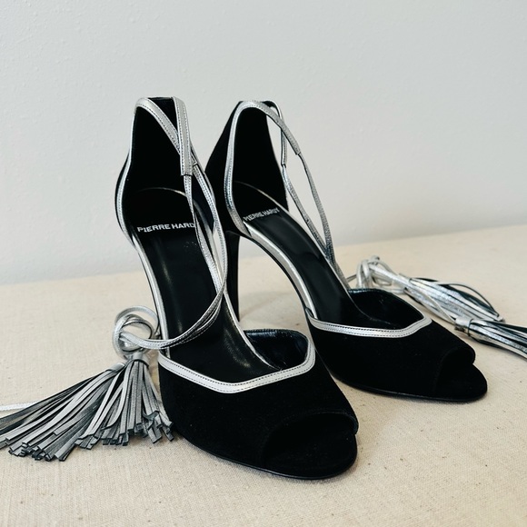New Pierre Hardy leather suede black silver tassel sandals - Picture 9 of 12